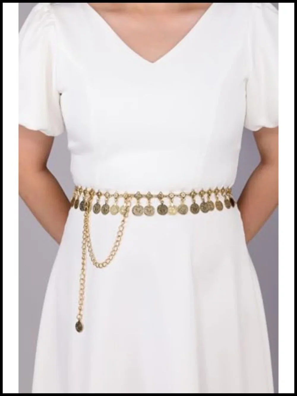 Metal Chain Belt with Coin Pendant, Adjustable Waist Belt for Dresses